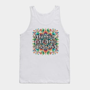 Ahimsa Paramo Dharma Mandala: Colorful Harmony in Red, Green, Blue, Yellow, Orange, Purple, Pink Tank Top